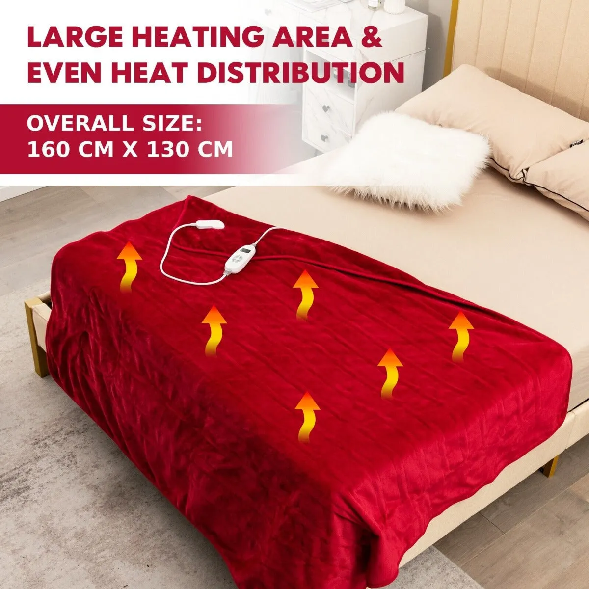 160 x 130 CM Electric Heated Throw Blanket with 10 Heat Settings-Blue