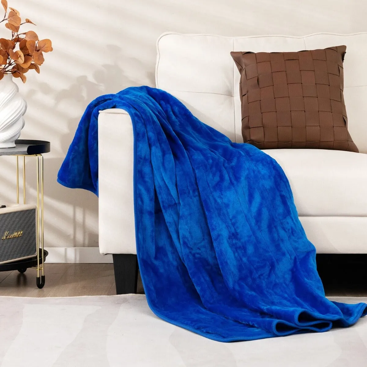 160 x 130 CM Electric Heated Throw Blanket with 10 Heat Settings-Blue