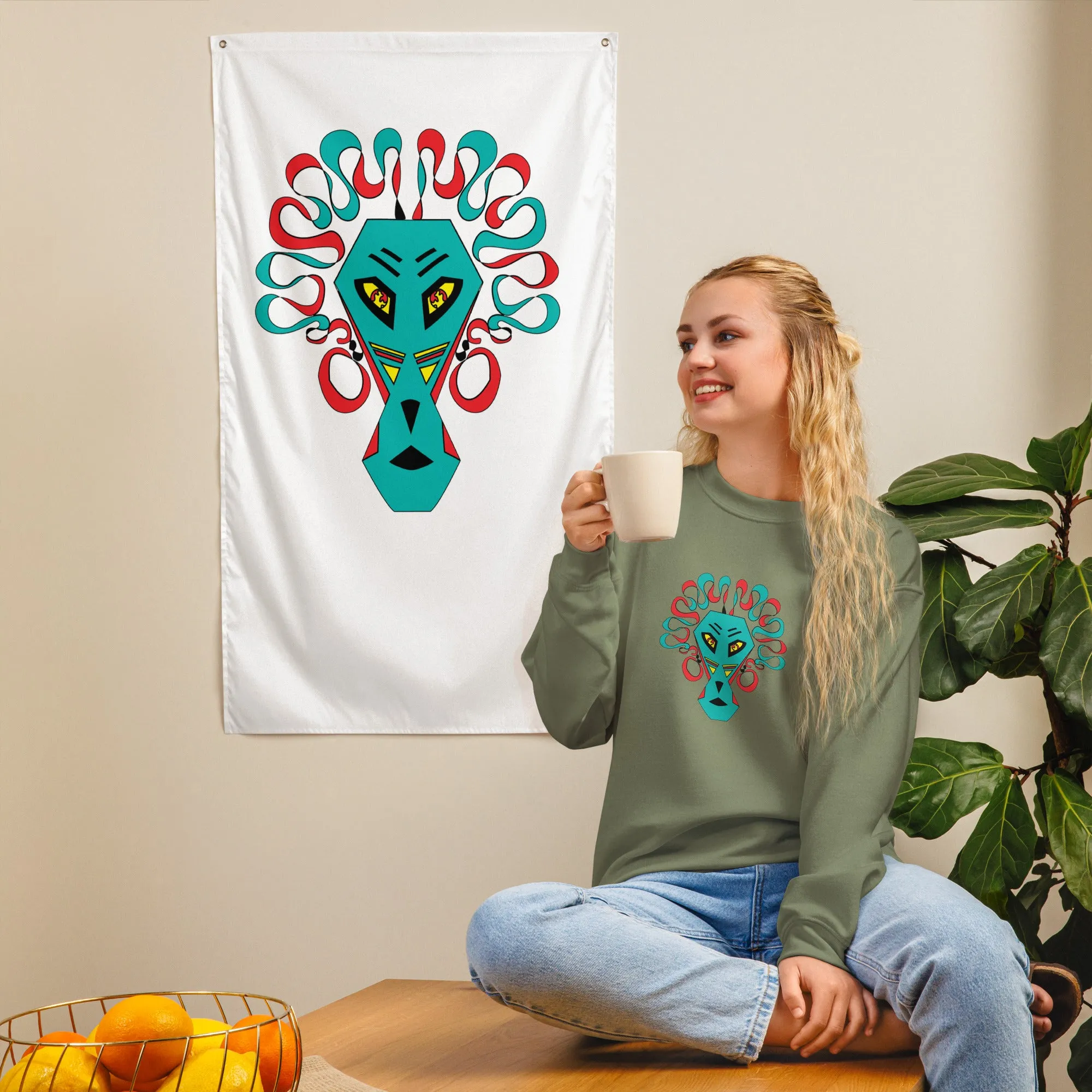 Artsy Print Mask Unisex Sweatshirt, Animal Print Fashion, Streetwear Style, Unique Clothing Trends