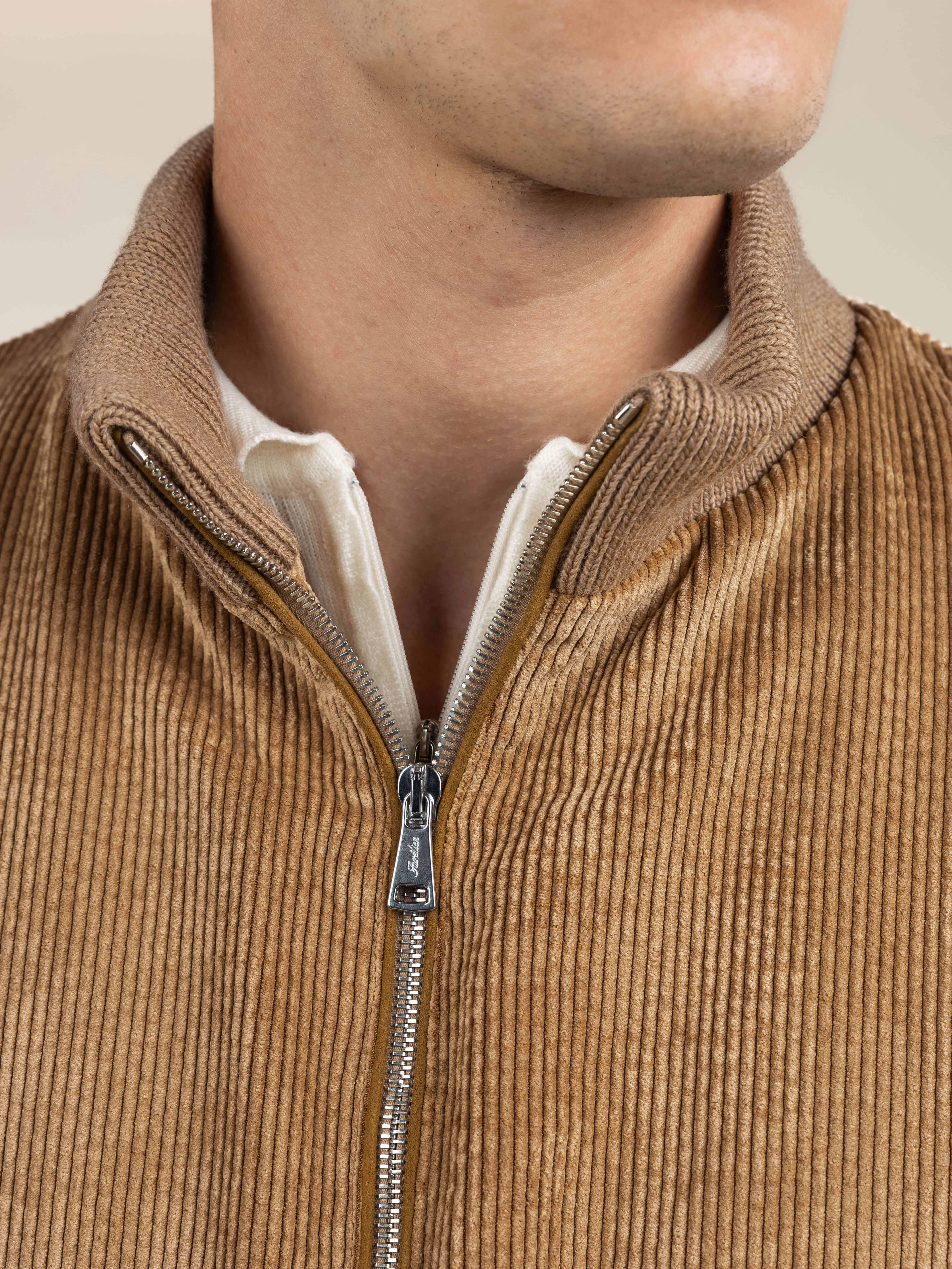 Beige Corduroy Bomber Jacket