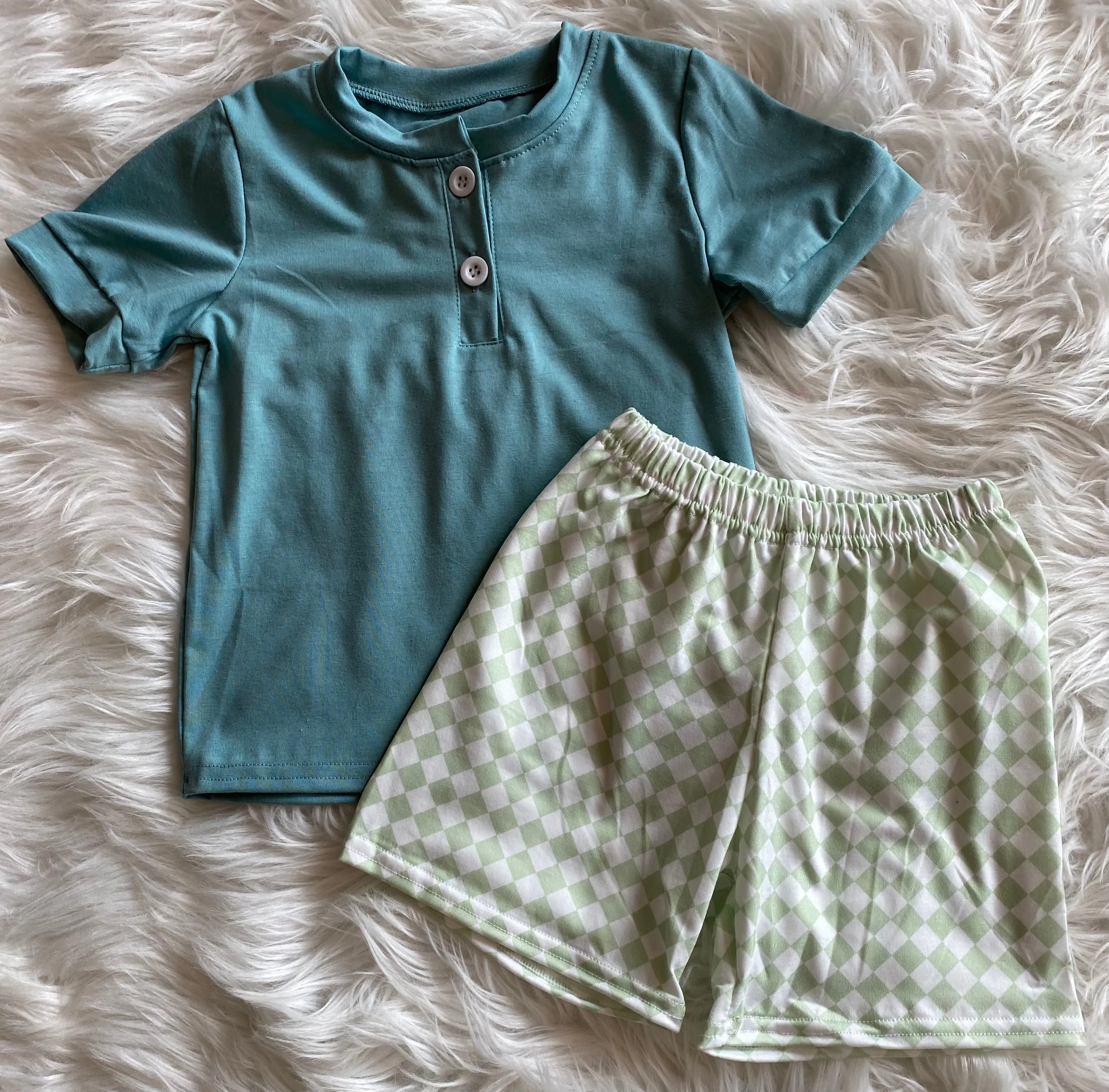 Boys Henley Evergreen Check Short Set