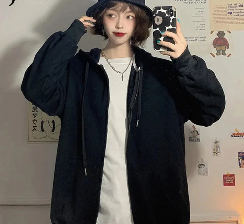 Brick Red Black Gray Hoodies Female Zip-up Tracksuit Autumn Harajuku Cool Street Fashion Women's Sweatshirt M-XXL