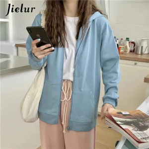 Brick Red Black Gray Hoodies Female Zip-up Tracksuit Autumn Harajuku Cool Street Fashion Women's Sweatshirt M-XXL