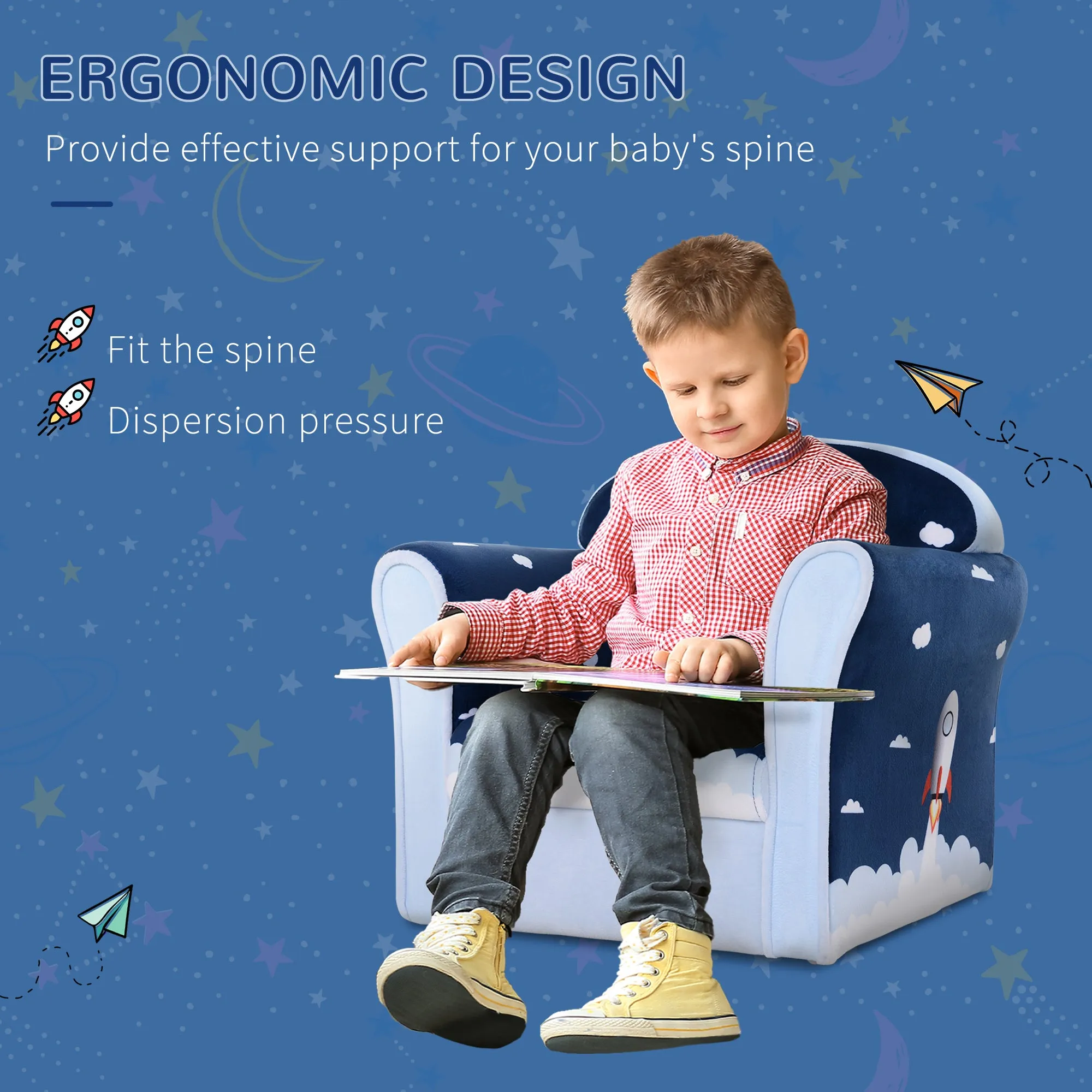 Children Chair Armchair Single Sofa, 50 x 39 x 44cm, for 18M , Blue