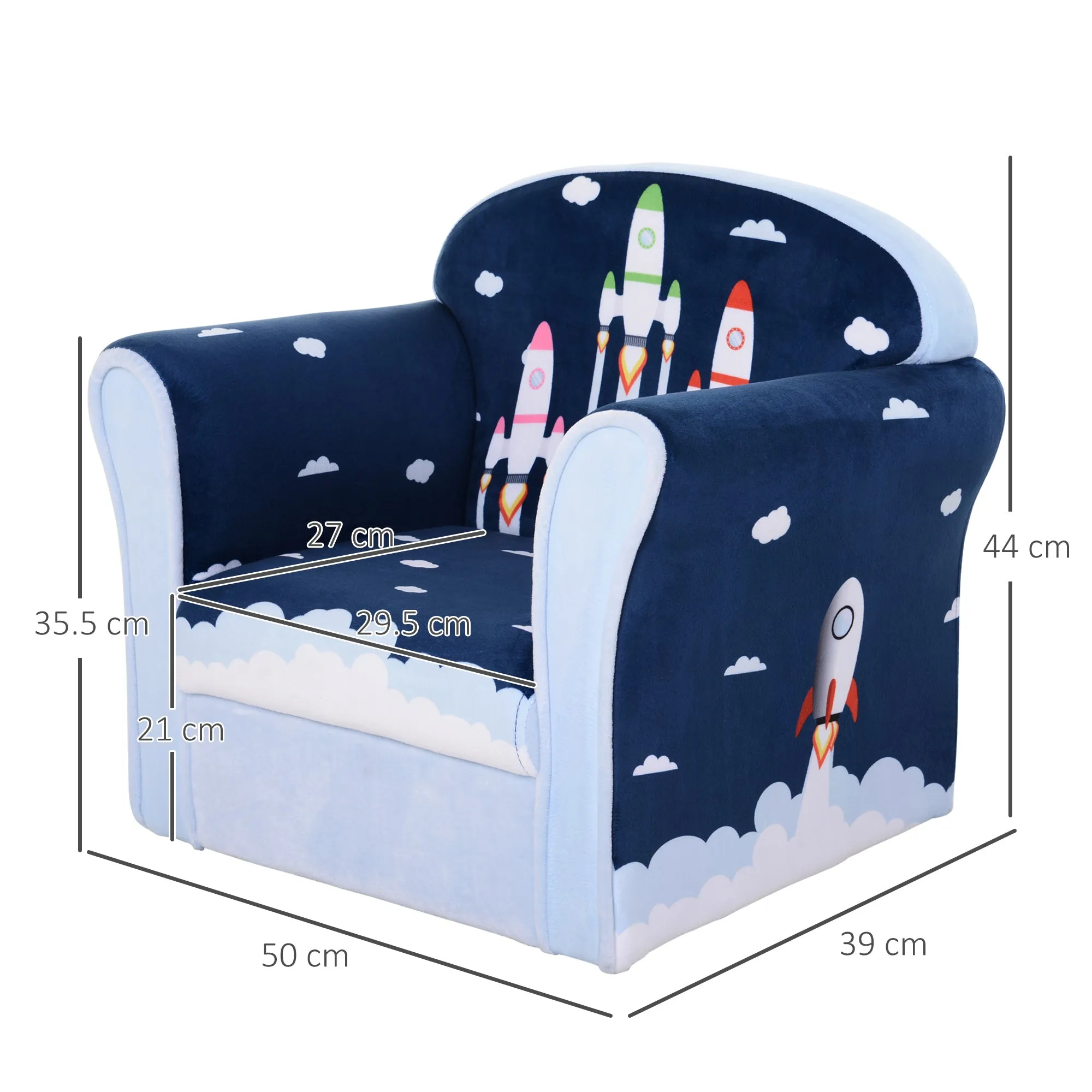 Children Chair Armchair Single Sofa, 50 x 39 x 44cm, for 18M , Blue