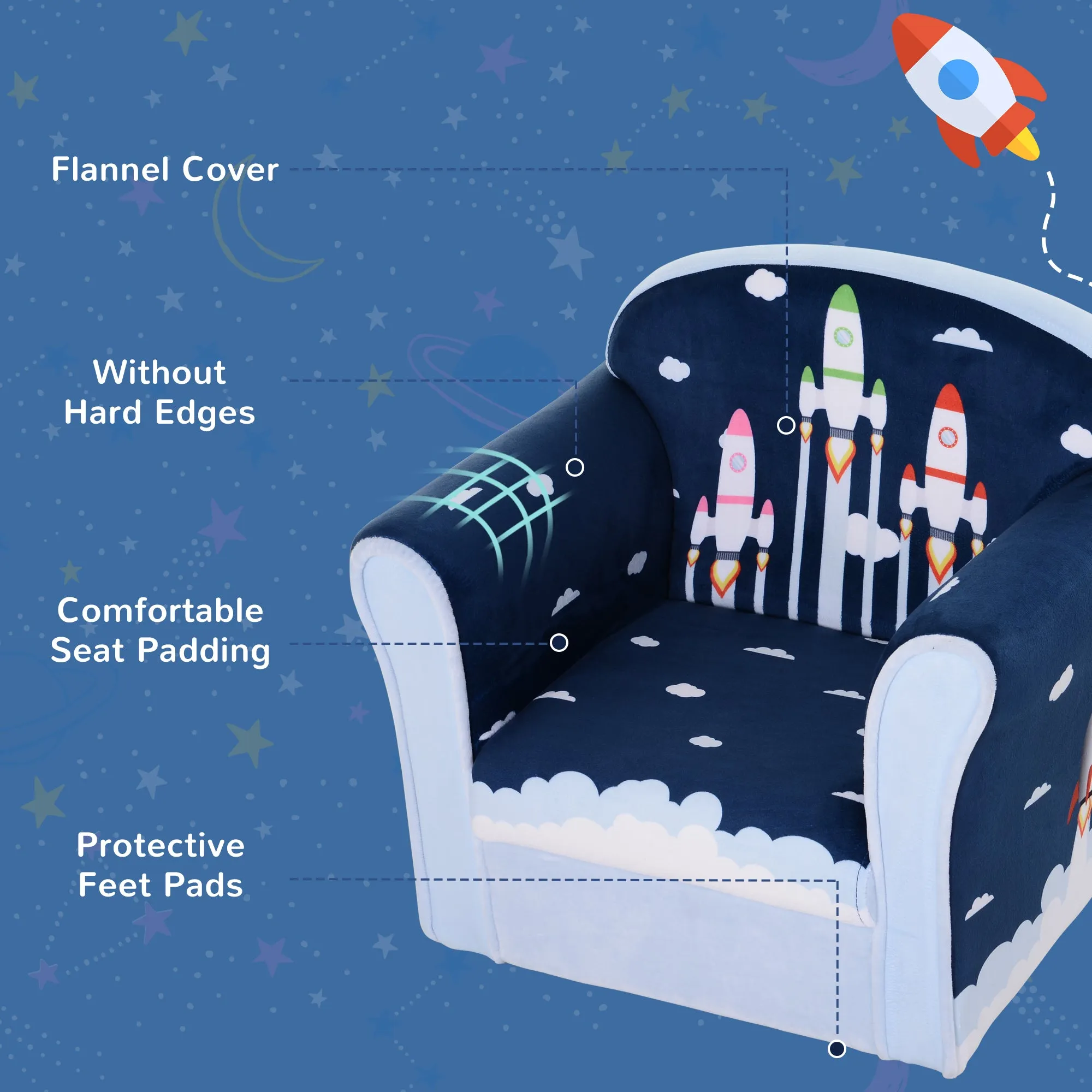 Children Chair Armchair Single Sofa, 50 x 39 x 44cm, for 18M , Blue