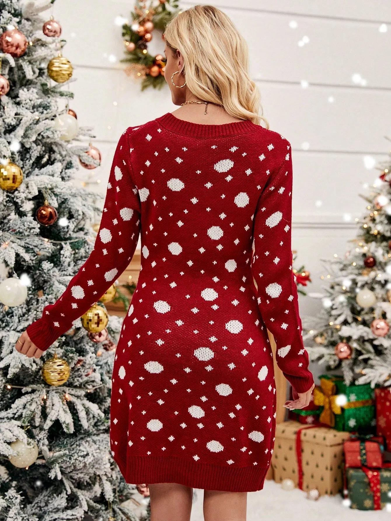 Christmas Elk Pattern Sweater Dress