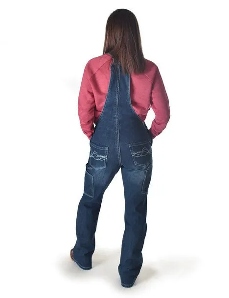 Cowgirl Tuff Womens Double Down Flannel Dark Wash Cotton Blend Bib Overall