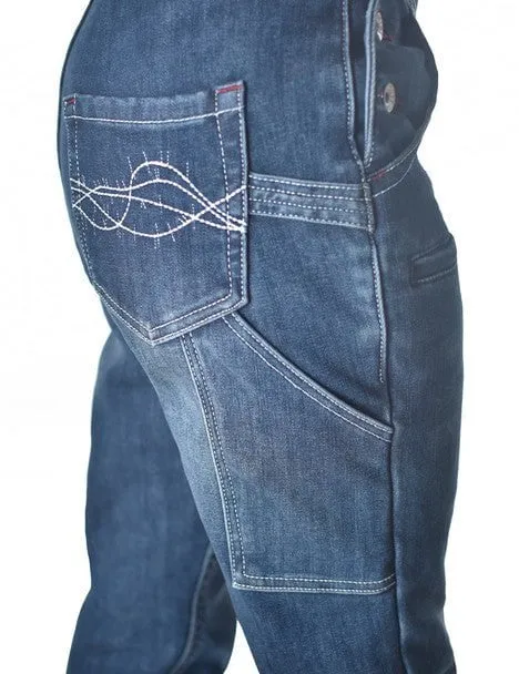 Cowgirl Tuff Womens Double Down Flannel Dark Wash Cotton Blend Bib Overall