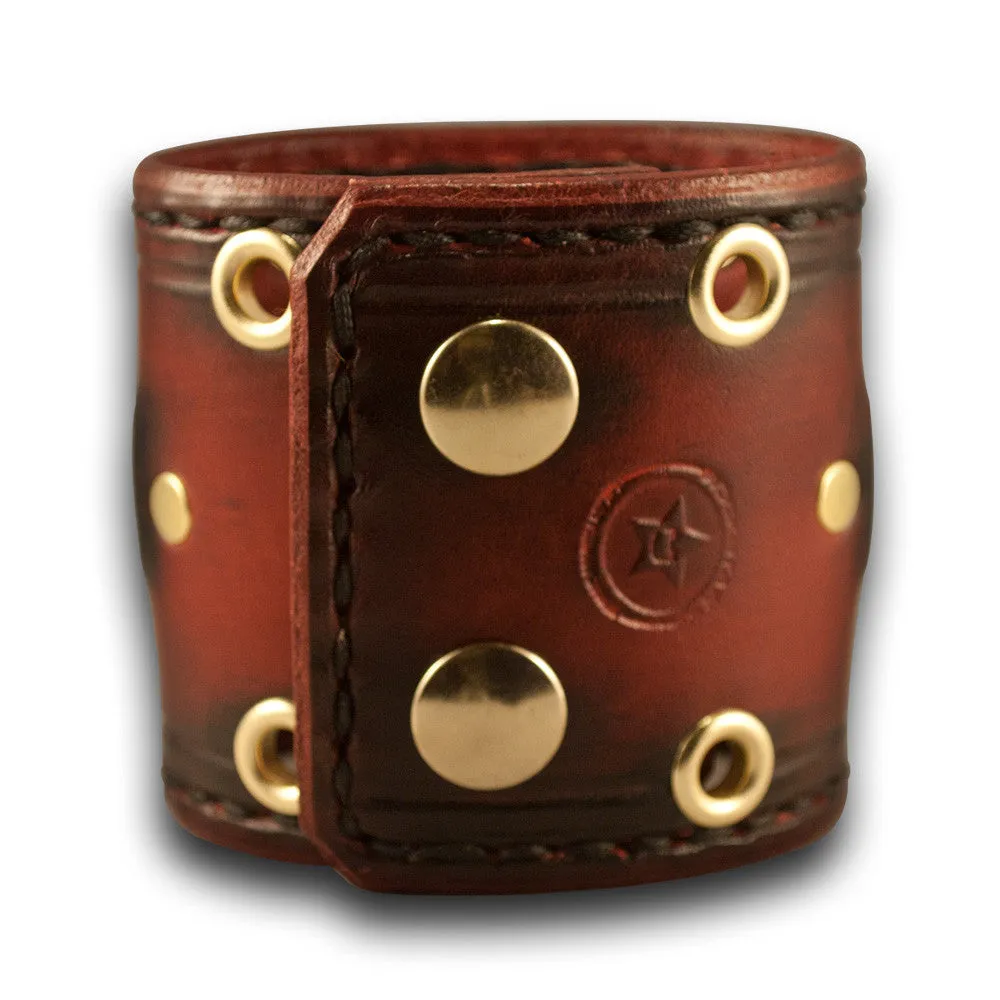 Crimson Stressed Cuff Watch with Stitching, Eyelets & Snaps