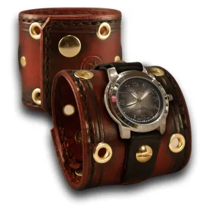 Crimson Stressed Cuff Watch with Stitching, Eyelets & Snaps
