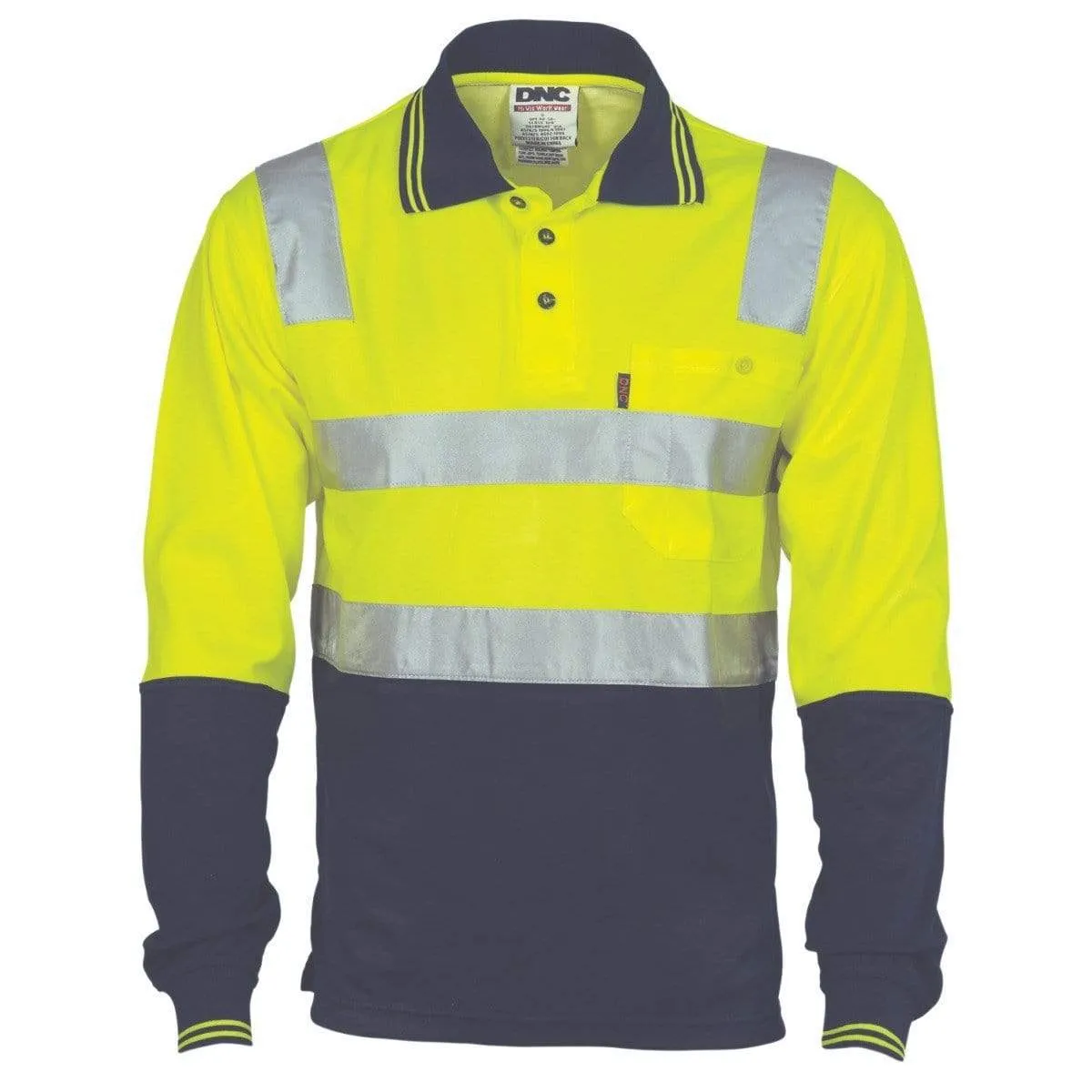 Dnc Workwear Cotton Back Hi-vis Two-tone Long Sleeve Polo Shirt With Csr Reflective Tape - 3818