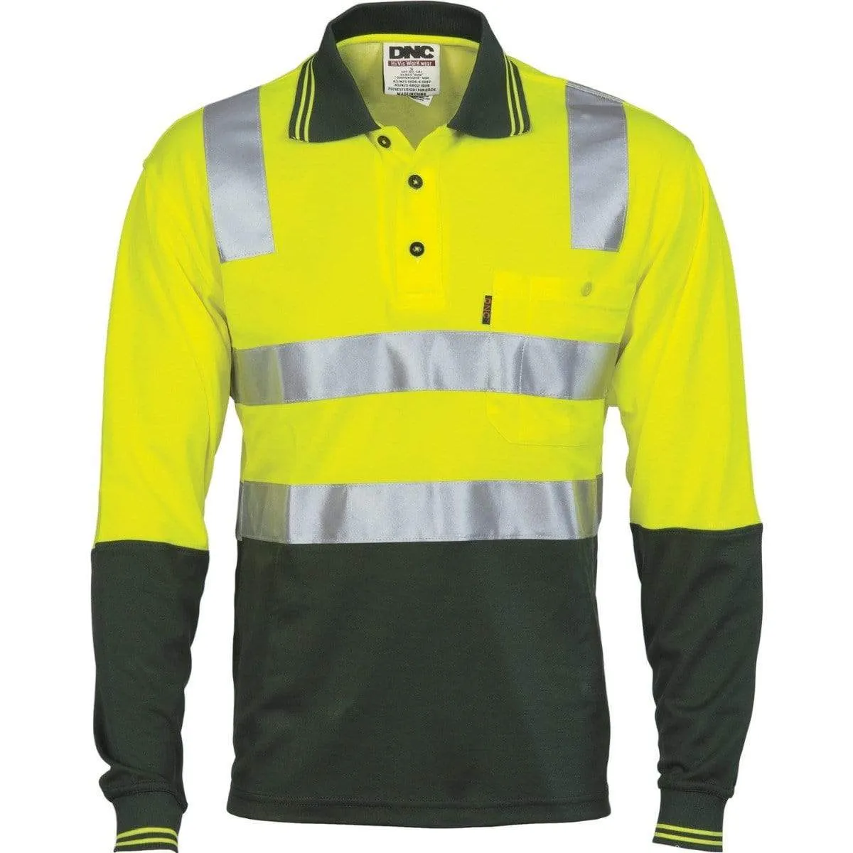 Dnc Workwear Cotton Back Hi-vis Two-tone Long Sleeve Polo Shirt With Csr Reflective Tape - 3818