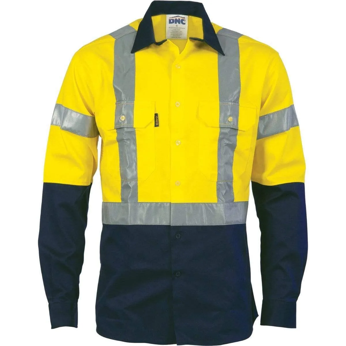 Dnc Workwear Hi-vis D/n 2 Tone Long Sleeve Drill Shirt With H Pattern Generic R/ Tape - 3983
