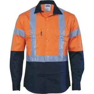 Dnc Workwear Hi-vis D/n 2 Tone Long Sleeve Drill Shirt With H Pattern Generic R/ Tape - 3983