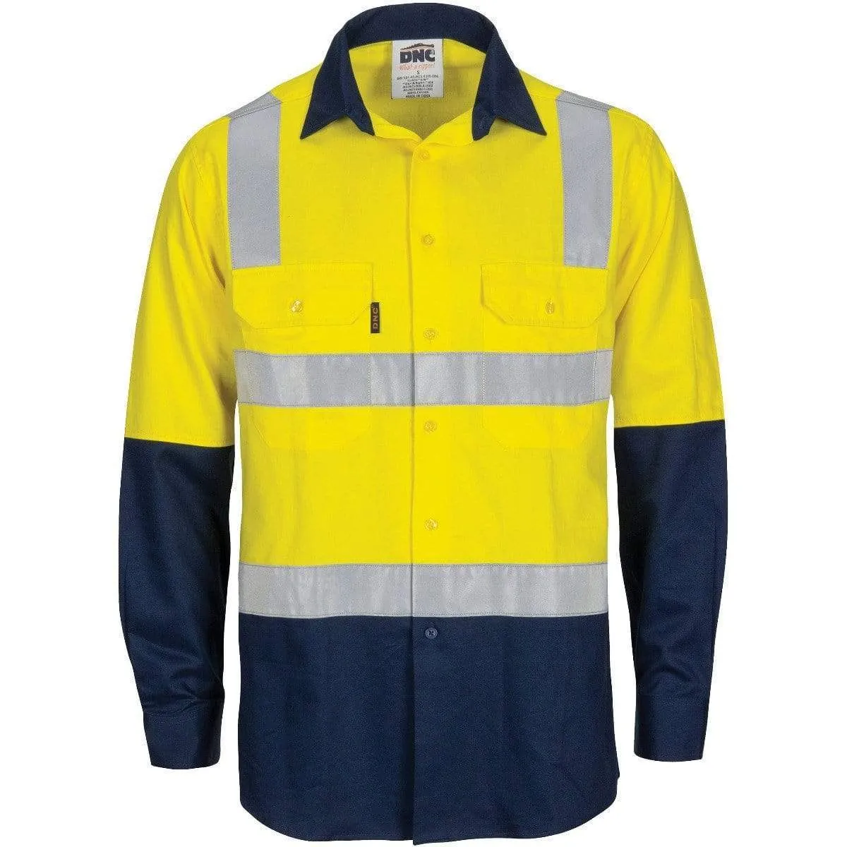 Dnc Workwear Hi-vis Two-tone Cool-breeze Long Sleeve Cotton Shirt With Hoop & Shoulder Csr Reflective Tape - 3747