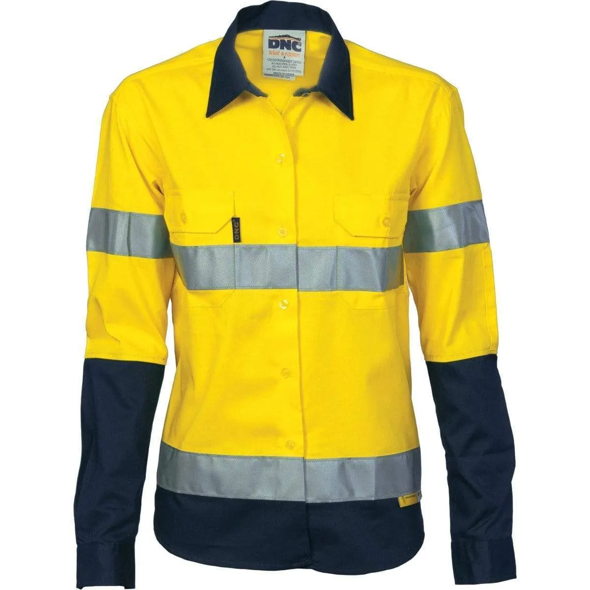 Dnc Workwear Women’s Hi-vis Two-tone Drill Long Sleeve Shirt With 3m Reflective Tape - 3936