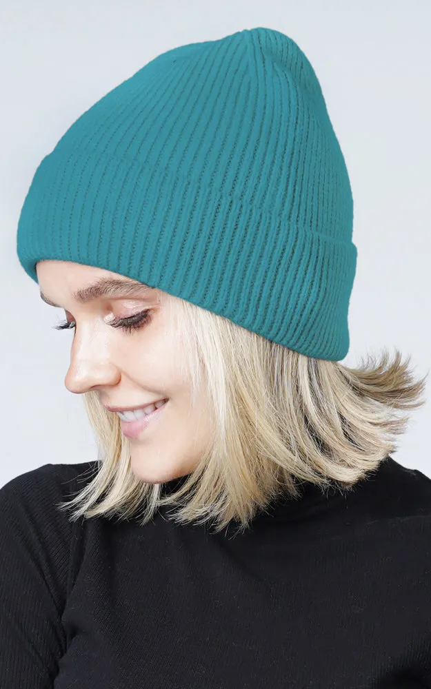 EAHT10436 Solid Ribbed Cuff Knit Beanie Hat