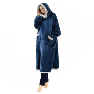 ecoCalm Sherpa Blanket Hoodie, Wearable Blanket with Sleeves and Deep Pockets, Hooded Winter Blanket Sweatshirt for Women/Men/Sofa/Bedroom/Travel/Outdoor Use (Blue, 1.2m)