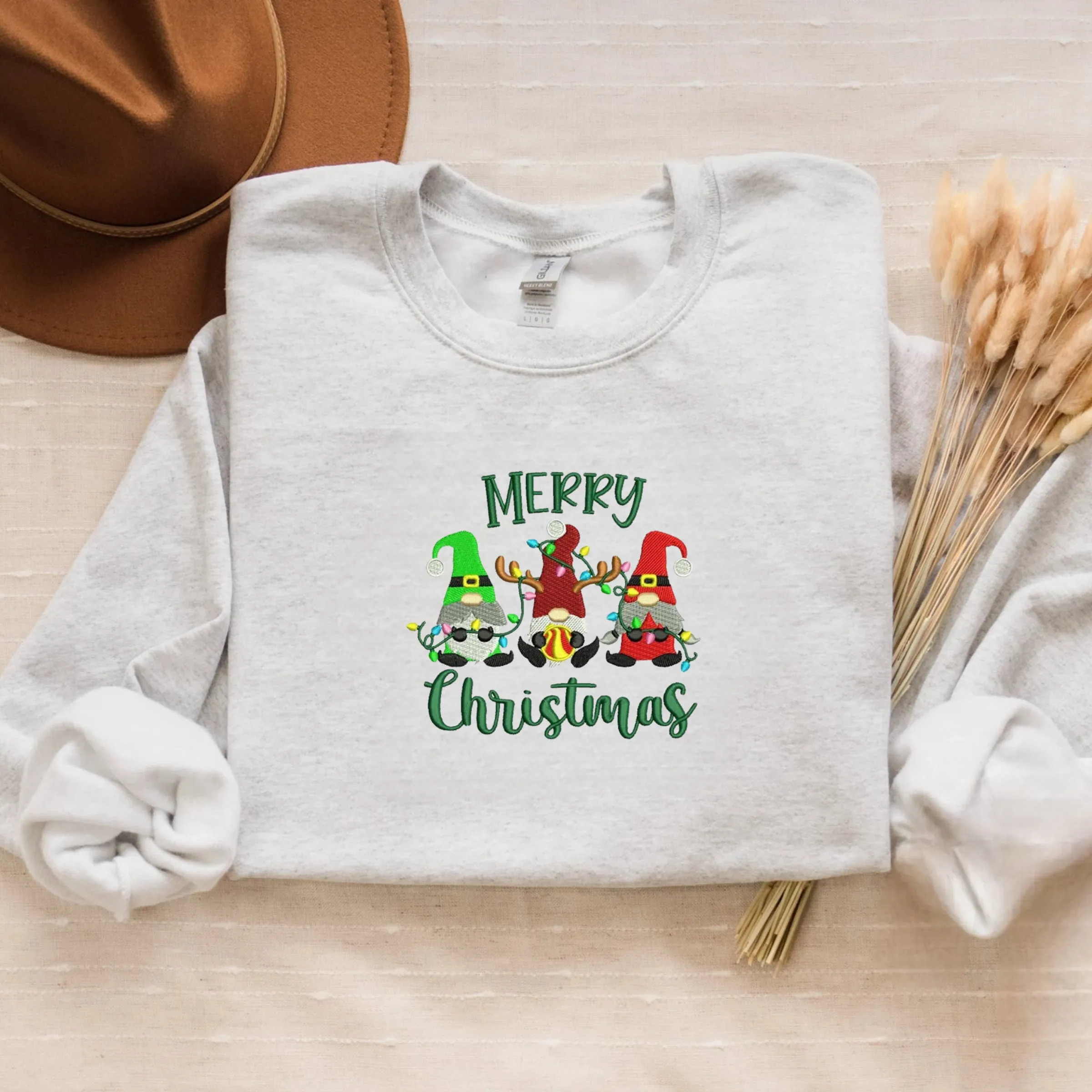 Embroidered Christmas Gnome Sweatshirt, Cute Gnome with Santa Crewneck or Hoodie