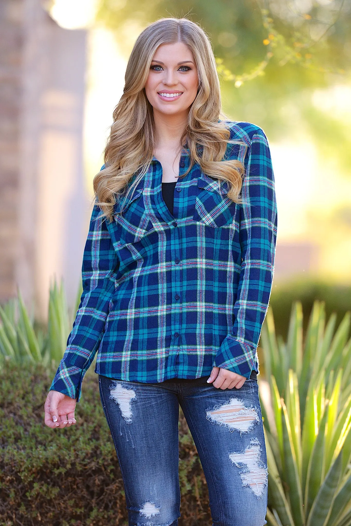 Freedom To Roam Flannel Top - Teal