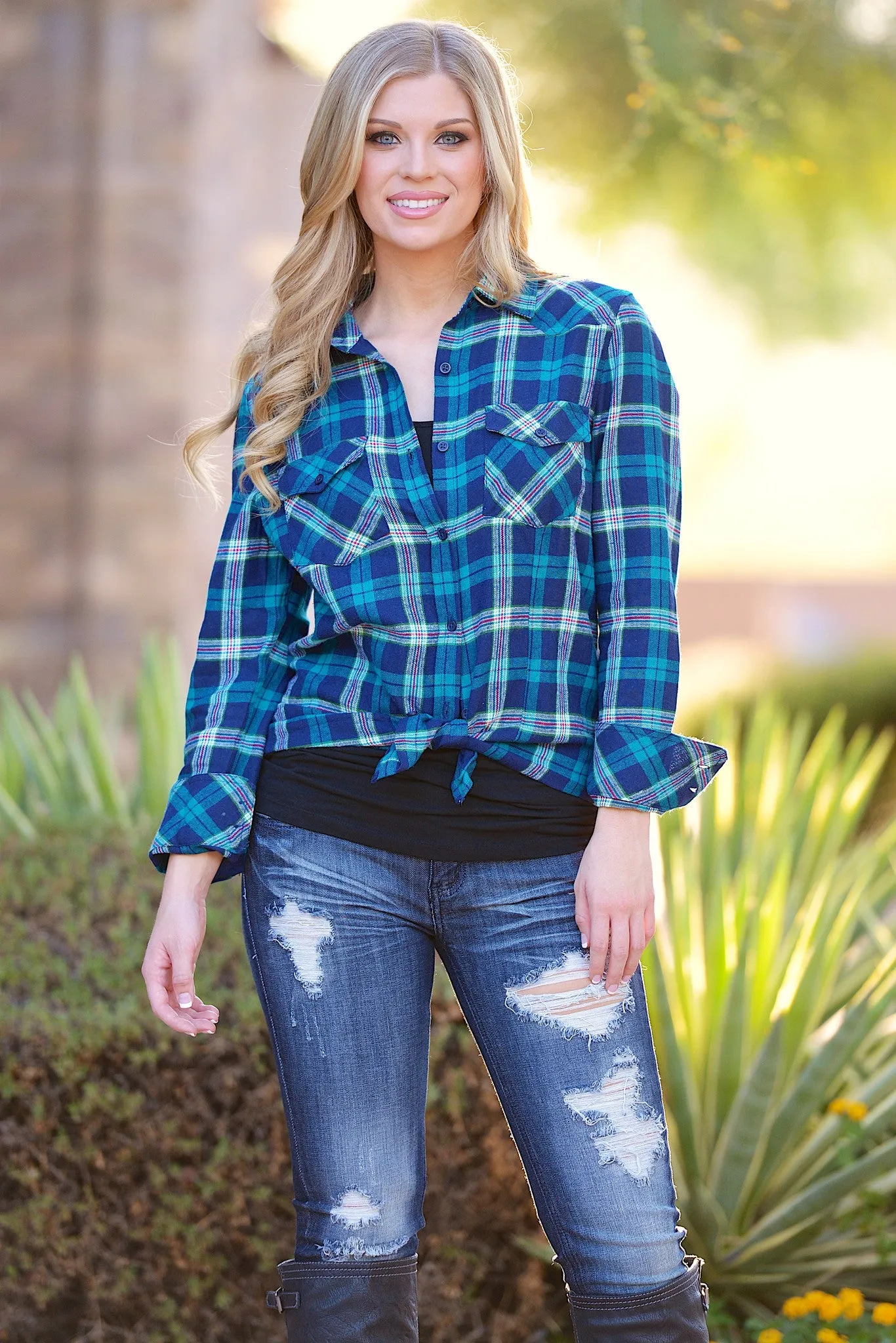 Freedom To Roam Flannel Top - Teal