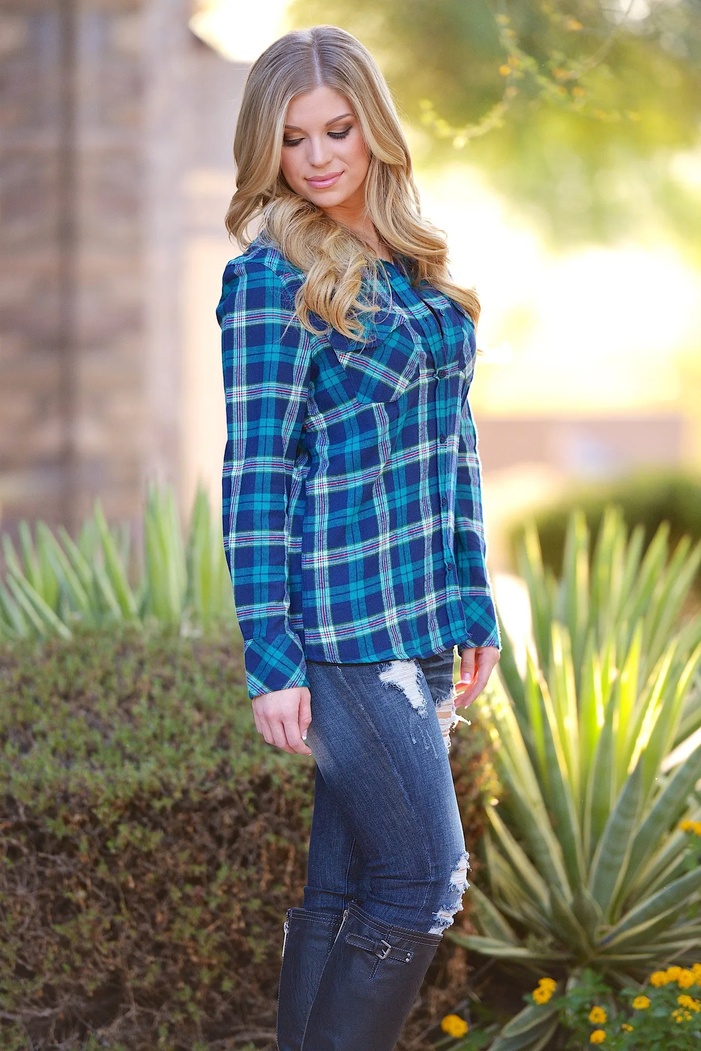 Freedom To Roam Flannel Top - Teal