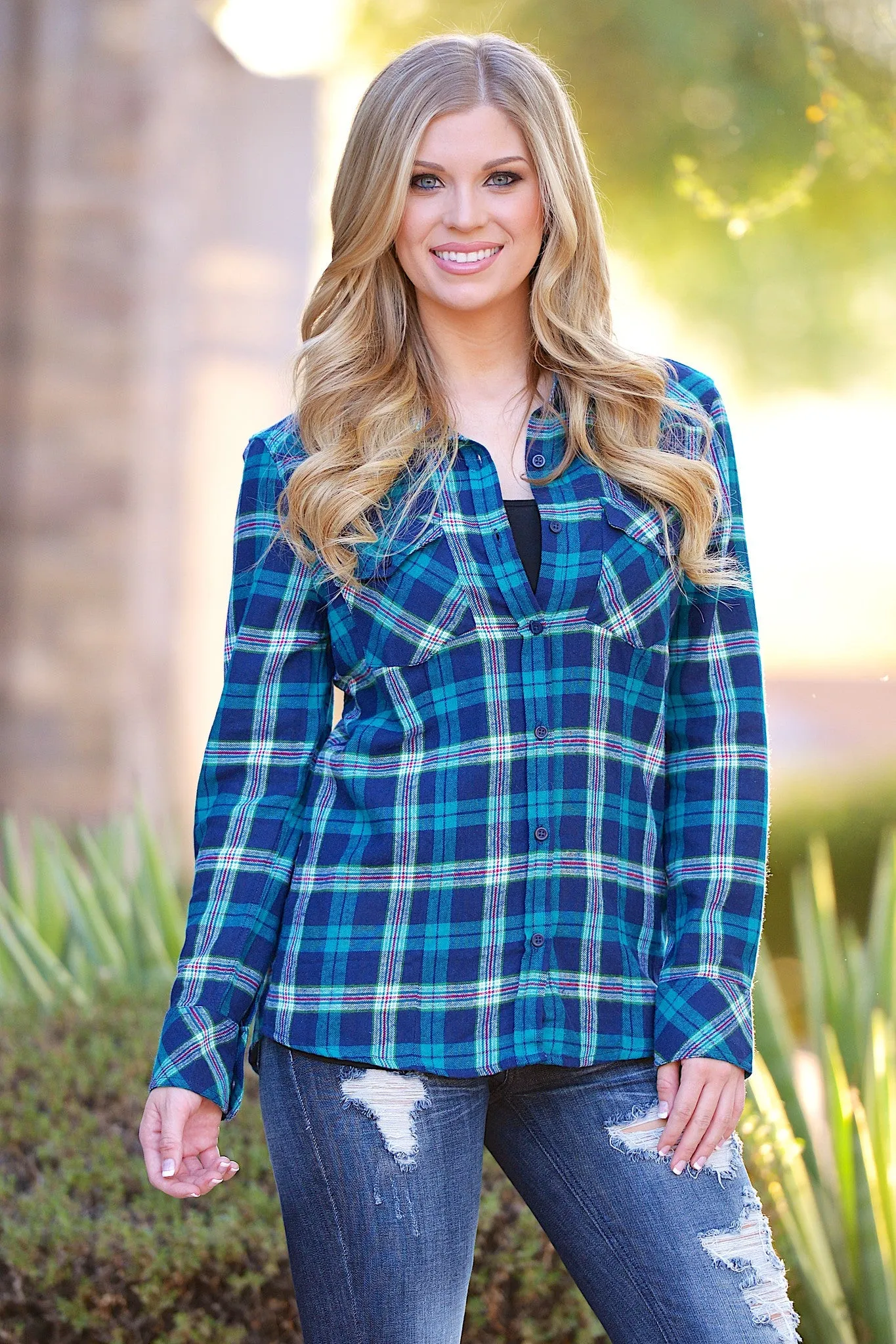 Freedom To Roam Flannel Top - Teal