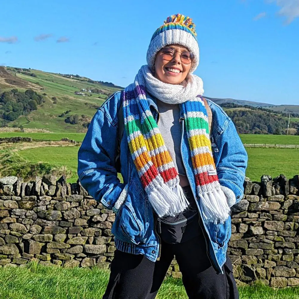 Gay Pride Rainbow Luxury Jumbo Reflective Scarf - White