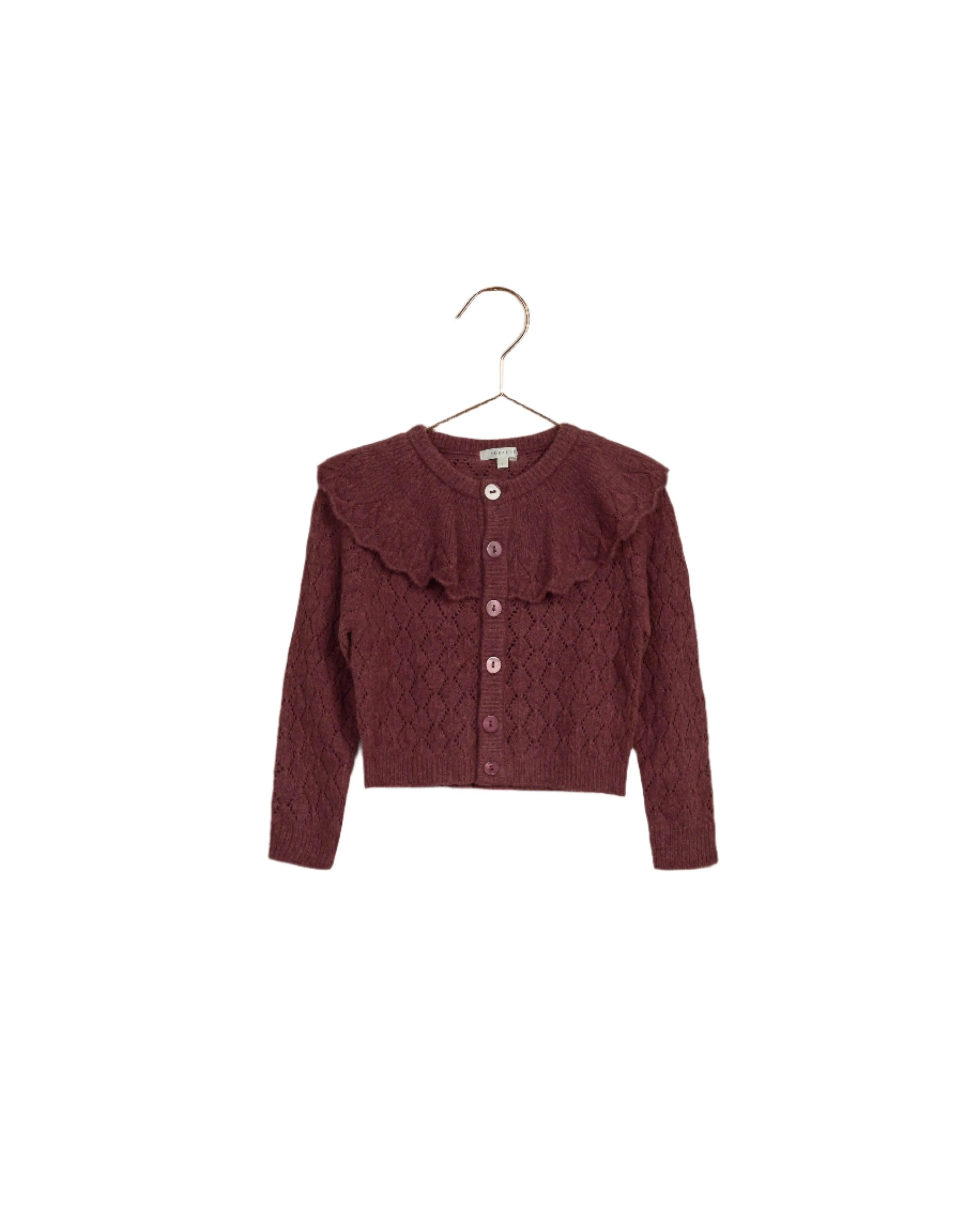 Girls Sweater | Ruffle Cardigan - Fig | Noralee