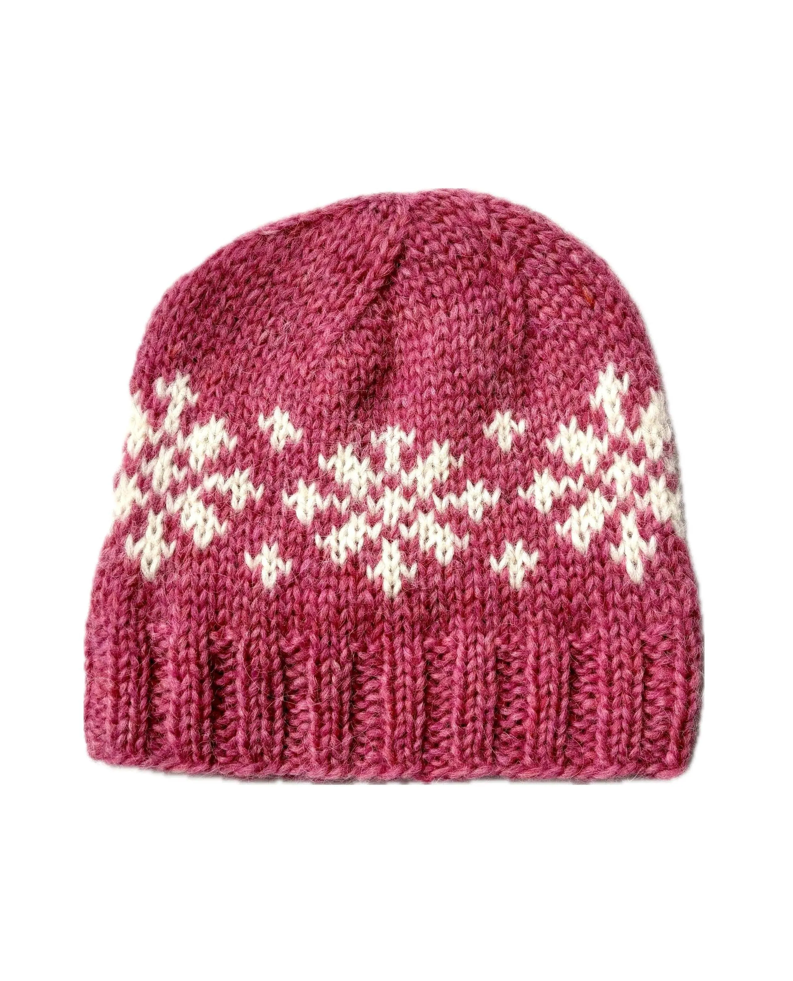Handknit Wool Hat - Black / White Frostroses