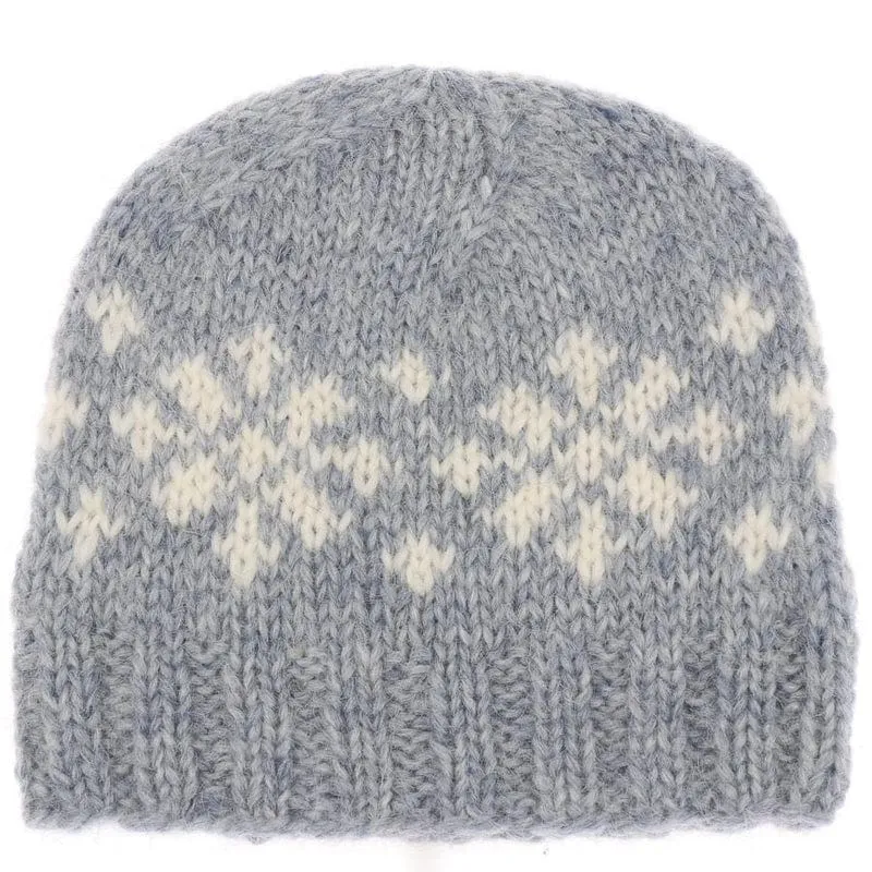 Handknit Wool Hat - Black / White Frostroses