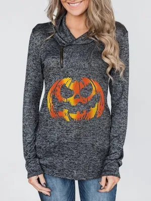 Heathered Sweatshirt With Halloween Pumpkin
