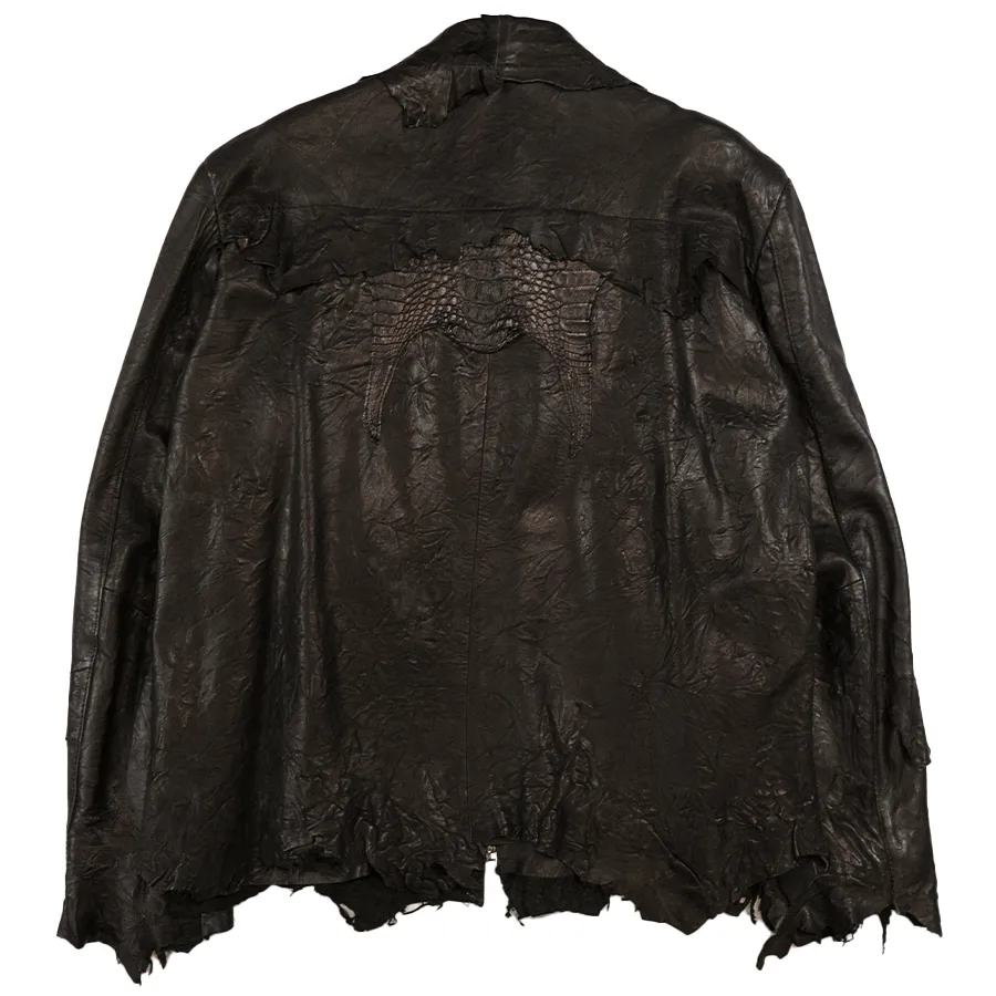 Kashani Jet Black Crocodile/Lambskin Bomber Jacket