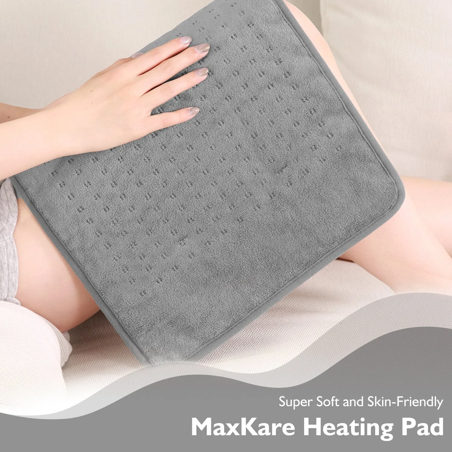 Large 12" x 24" Size Heating Pad with 3 Heat Settings and 2 Hour Auto shut off, Iron Grey