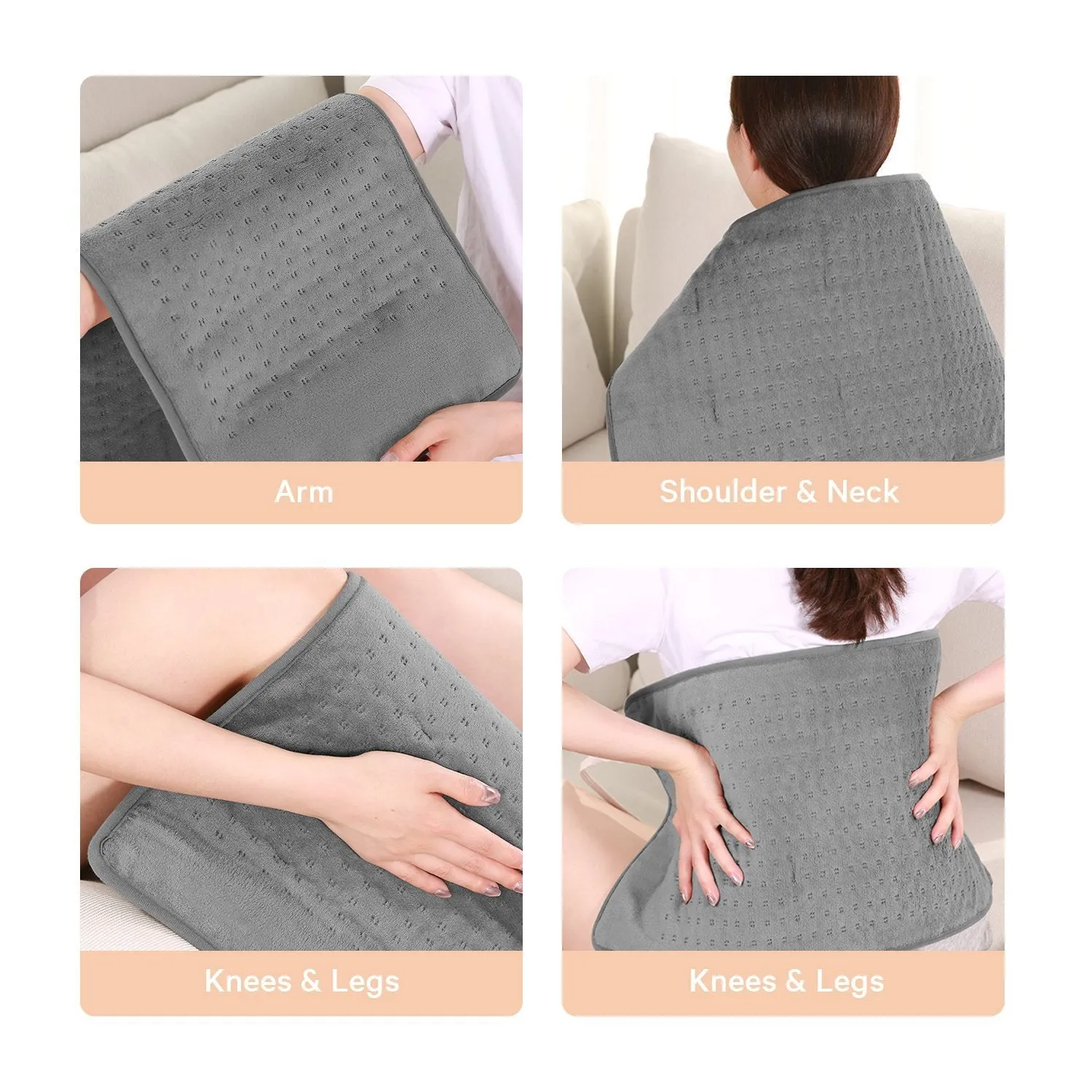 Large 12" x 24" Size Heating Pad with 3 Heat Settings and 2 Hour Auto shut off, Iron Grey