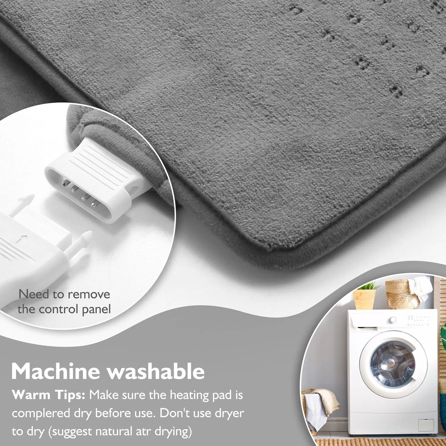 Large 12" x 24" Size Heating Pad with 3 Heat Settings and 2 Hour Auto shut off, Iron Grey