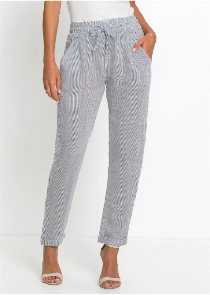 Linen trousers with tencel lyocell Bodyflirt, blue