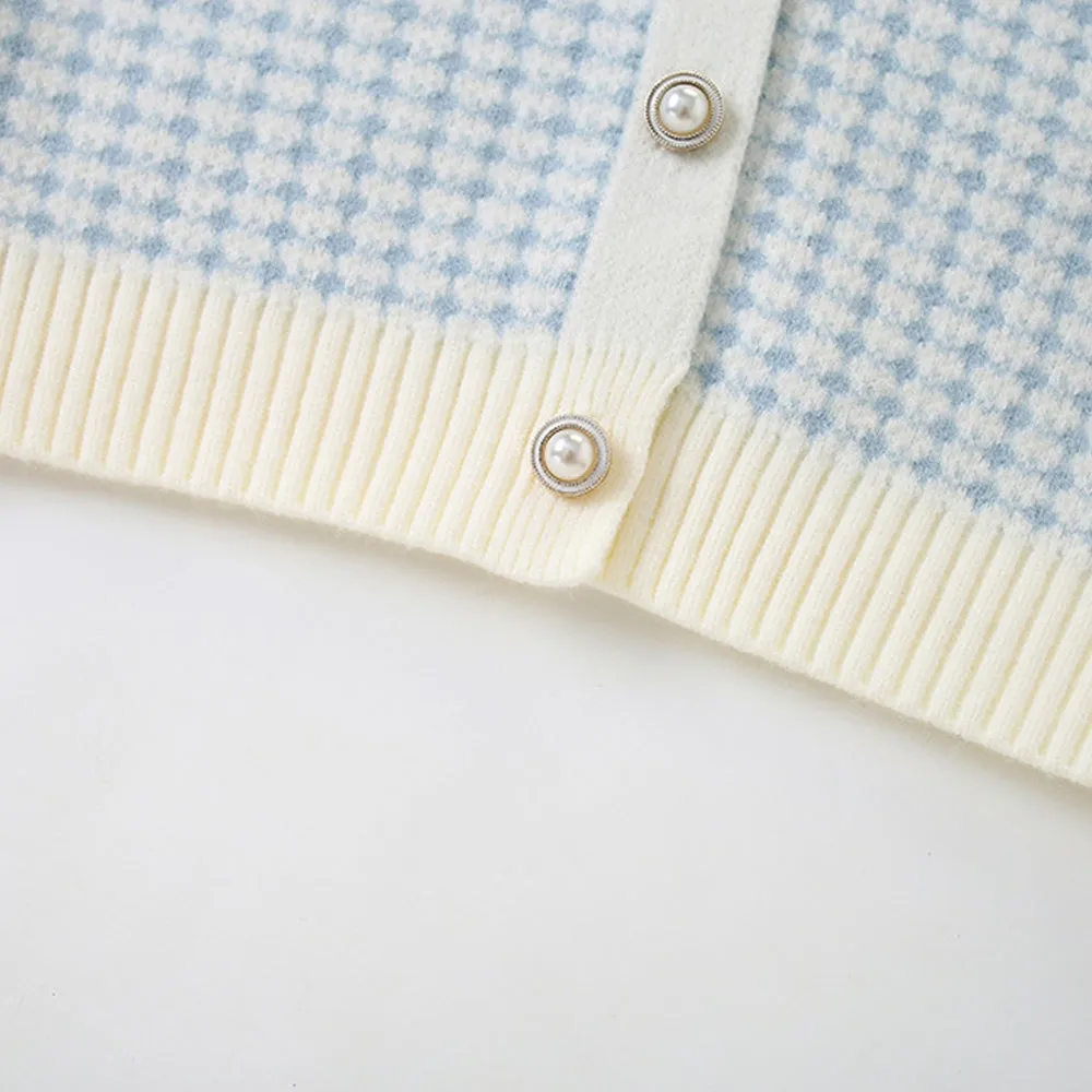 Little Surprise Box, Blue & Cream Big Bow , 2 pc Top & Skirt Set For Toddlers And Kids-2-3Y