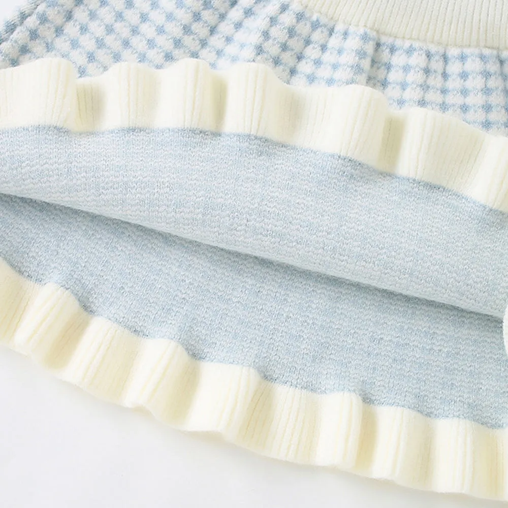 Little Surprise Box, Blue & Cream Big Bow , 2 pc Top & Skirt Set For Toddlers And Kids-2-3Y
