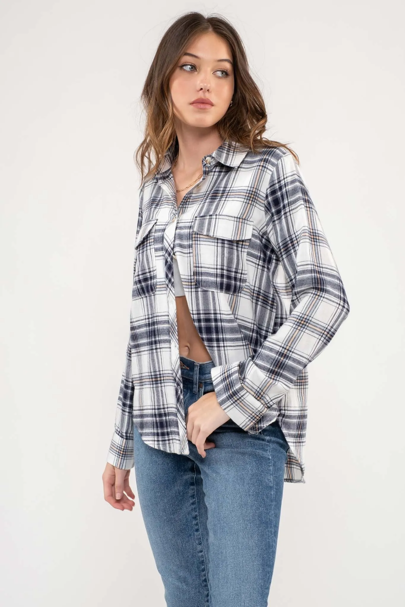 Megan Plaid Button Down Top
