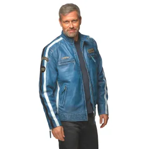 Men's Lambskin Leather Racing Jacket in Challenge Blue **SOLD OUT**