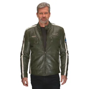 Men's Lambskin Leather Racing Jacket in GP Olive