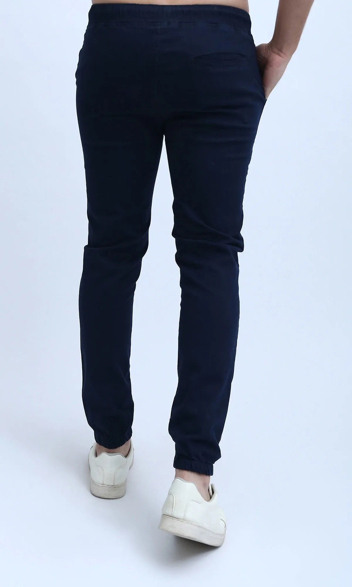 O201042 - Elastic Waist Cargo Pants with Drawstring - Navy Blue