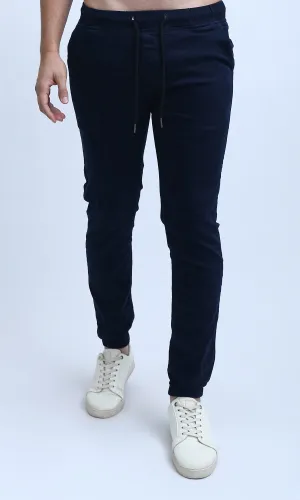 O201042 - Elastic Waist Cargo Pants with Drawstring - Navy Blue