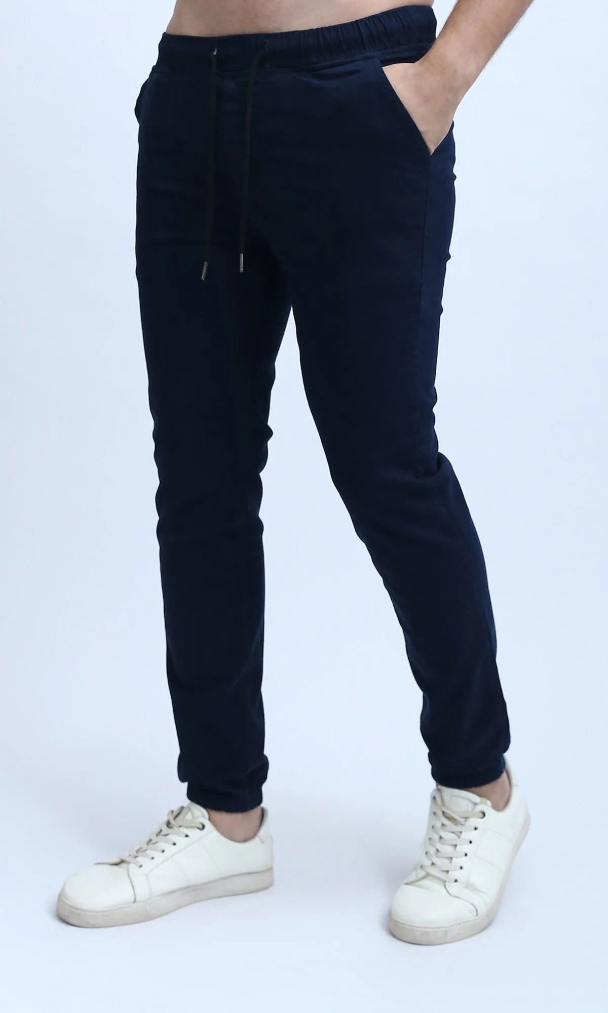 O201042 - Elastic Waist Cargo Pants with Drawstring - Navy Blue
