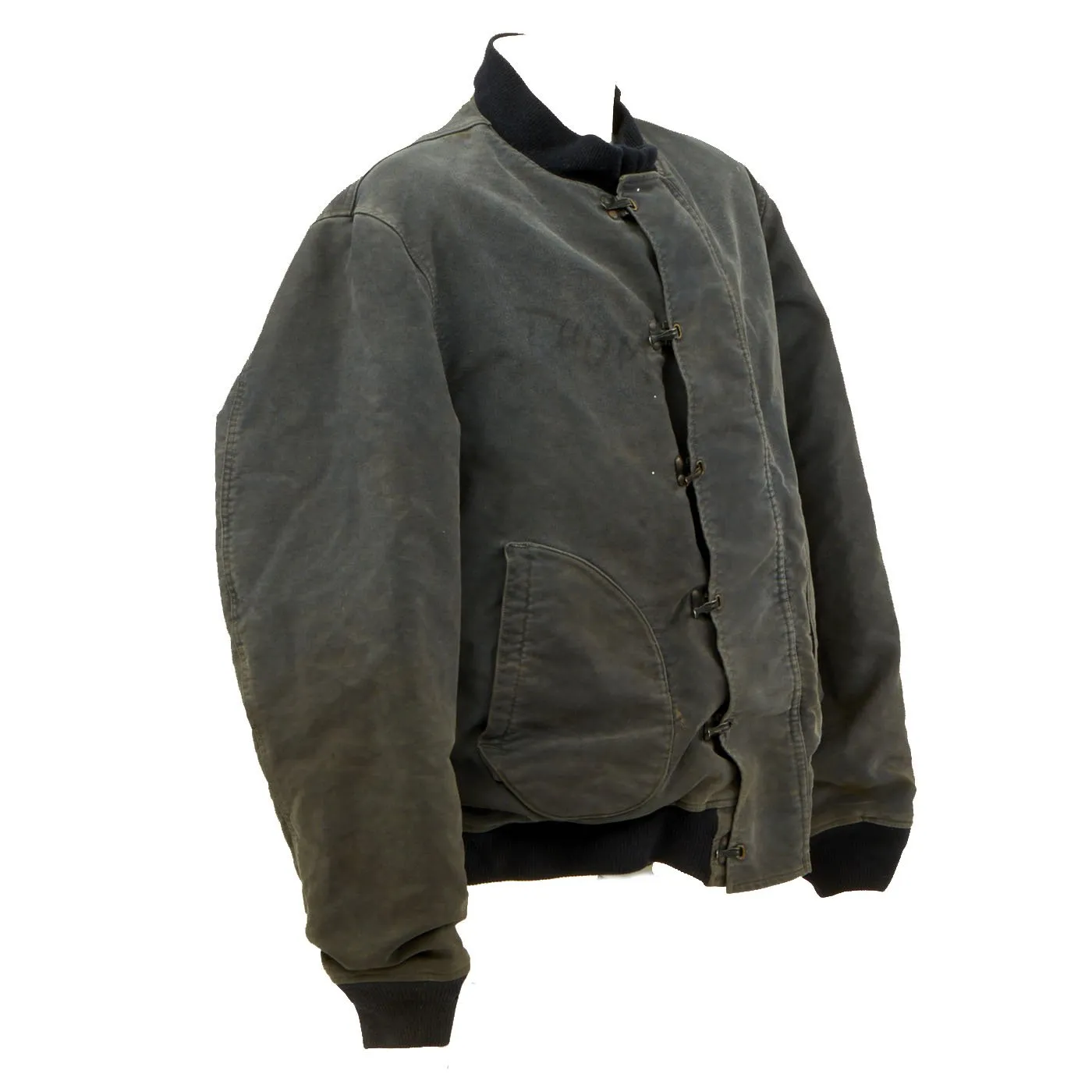Original U.S. Navy WWII 2nd Pattern Hook Front Blue Deck Jacket - LARGE SIZE - Circa 1943