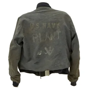 Original U.S. Navy WWII 2nd Pattern Hook Front Blue Deck Jacket - LARGE SIZE - Circa 1943