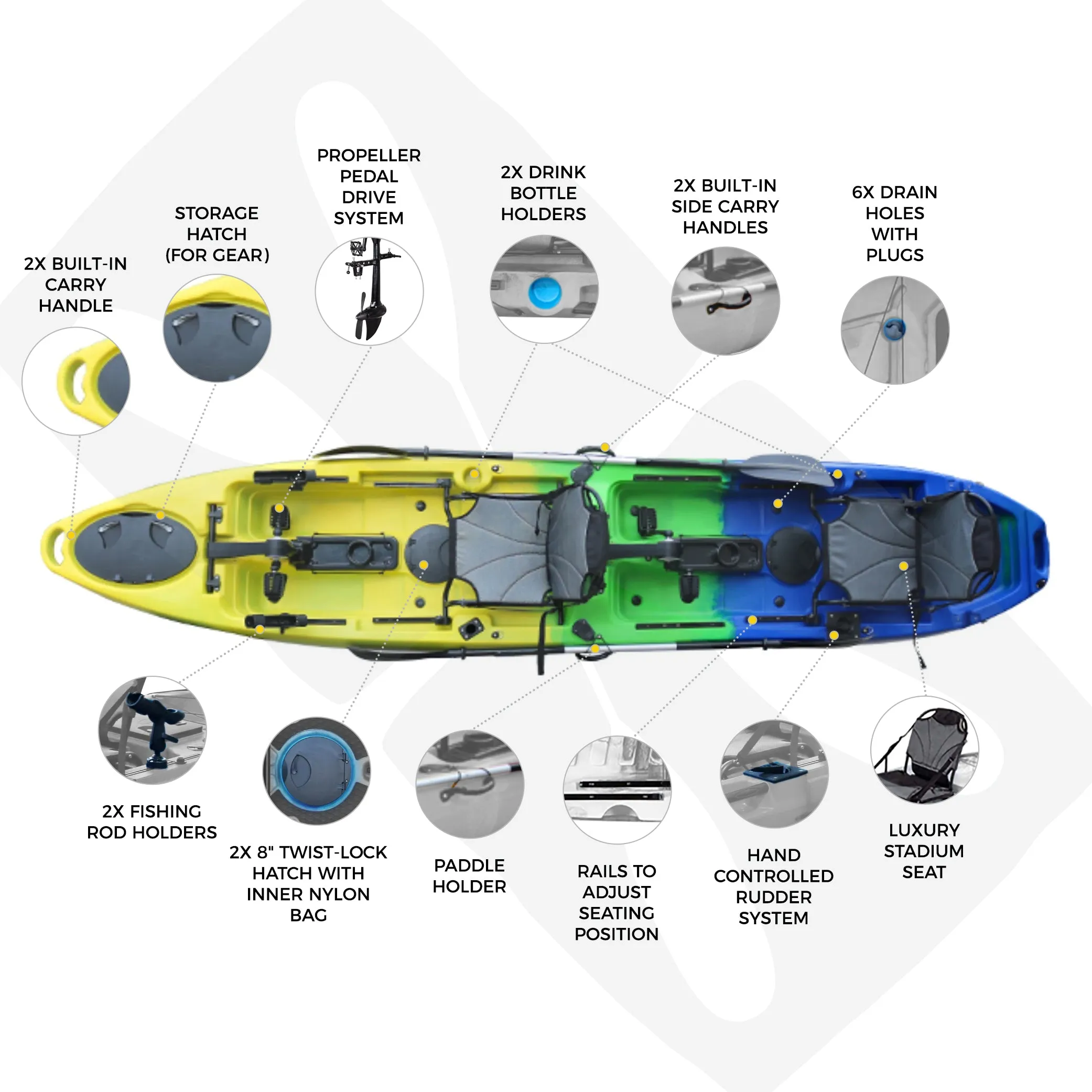 Pedal Pro Fish Tandem - 4.3m Pedal-Powered Fishing Kayak