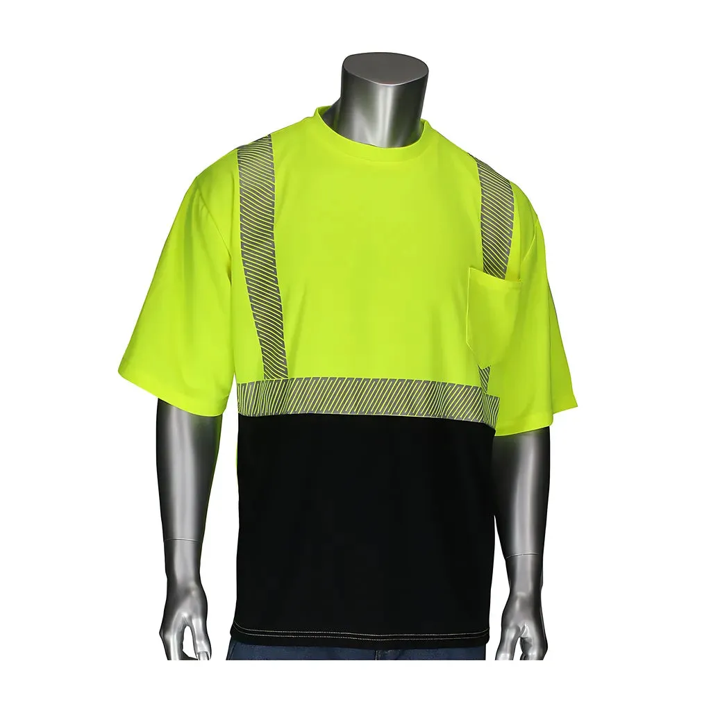 PIP 312-1275B-LY/S ANSI Type R Class 2 Short Sleeve T-Shirt with Black Bottom Front